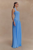 Stacie Pleated Halter Maxi Dress Bright Blue