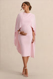 Arwen Light Pink Round Neck Maternity Midi Dress With Cape Detail