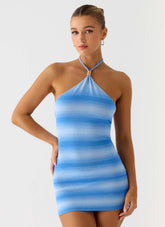 Tini Knit Halter Mini Dress Cerulean