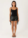 Isiah Low Rise PU Shorts - Black