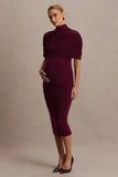Augustina Burgundy Maternity Midi Dress With Cape