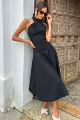 Saint Malo Black Halter Neck Midi Dress