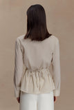 Millie Tie Back Cotton Shirt Beige Pinstripe