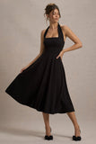 Auburn Black Halter Skater Midi Dress