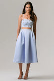 Iris Blue Satin Pleated Midi Skirt