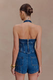 Meadow Denim Corset Halter Top Dark Blue