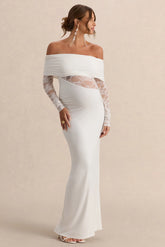 Artemisia White Bardot Neck Maternity Maxi Dress With Lace Detailing