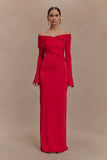 Therese Off Shoulder Ruched Maxi Dress Red