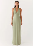 Heavy Hearted Satin Maxi Dress Sage
