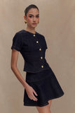Bethany Short Sleeve Buttoned Denim Top Washed Indigo Blue