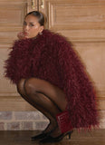 Virginia Cropped Faux Fur Jacket Maroon