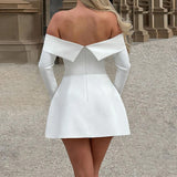 Women Sexy Mini Dress Off Shoulder Long Sleeve A Line Dress Short Formal Dresses Party Clubwear