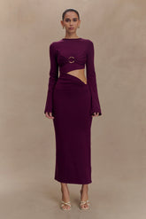 Azariah Long Sleeve Knit Midi Dress Plum