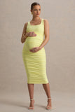 Lisbon Lemon Maternity Square Neck Ruched Midi Dress
