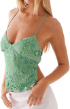 Women Sequin Beaded Cami Top V Neck Backless Criss Cross Straps Crop Tops Summer Going Out Clubwear