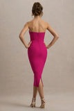 Nina Dark Pink Structured Strapless Corset Midi Dress