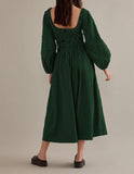 Women Plaid Maxi Dress Long Puff Sleeve Square Neck Flowy Boho Dress Bow Tie Smocked Fall Dresses