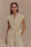 Andina Shortsleeve Linen Top Natural Beige