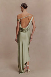Yvette Slip Maxi Dress With Asymmetrical Hem Sage