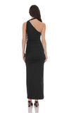 One Shoulder Scarf Wrap Maxi Dress in Black