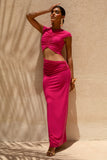 Pia Hot Pink Short Sleeve Maxi Dress With Cut Out