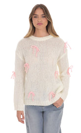 Knitted Bows Jumper in Cream