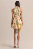 Paulie Lemon Rose Print Poplin Skater Mini Dress