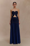Tully Strapless Topstitch Denim Top Indigo Blue