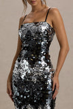 Azure Silver Sequin Strappy Midi Dress