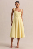 Camoria Lemon Boucle Square Neck Midi Dress