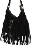 Bailey Black Suedette Silver Buckle Fringe Shoulder Bag