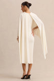 Luxalyn Cream Round Neck Midi Dress With Cape Detail