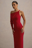 Floria Red Draped One Sleeve Maxi Dress