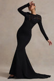 Campbell Black Long Sleeve Maxi Dress With Lace Detail