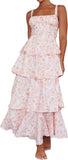 Women Floral Maxi Dress Sleeveless Bow Back Tiered Boho Flowy Long Dresses Summer Fall