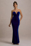Pacifica Cobalt Velvet Plunge Neck Strapless Maxi Dress