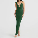 Women Sexy Backless Dress V Neck Sleeveless Open Back Split Maxi Dress Party Cocktail