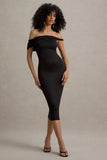 Skye Black Twisted Bardot Midi Dress