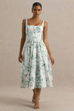 Lissa Green Porcelain Print Square Neck Midi Dress
