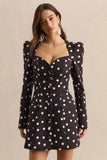 Carmen Black White Polka Dot Sweetheart Neck Tailored Mini Dress