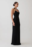 Khanh Slinky Halter Maxi Dress Black