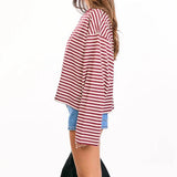 Women Striped Long Sleeve Shirt Crewneck Cropped Pullover Top Fall Winter Vintage Sweatshirt Streetwear