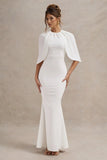 Kianne White Draped Short Sleeve Maxi Dress