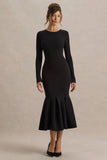 Liberty Black High Neck Mermaid Midi Dress With Ruffling Detail