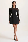 Aviana Black Mesh Crew Neck Mini Dress