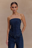 Monte Strapless Diamante Denim Corset Midnight Blue