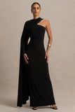Dawn Black High Neck Maxi Dress With One Long Cape Sleeve