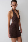Anari Gathered Scuba Mini Dress Dark Chocolate