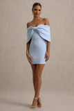 Sadie Powder Blue Bow Bardot Mini Dress
