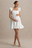 Dolly Daze White Ruffle Sleeve Babydoll Maternity Mini Dress